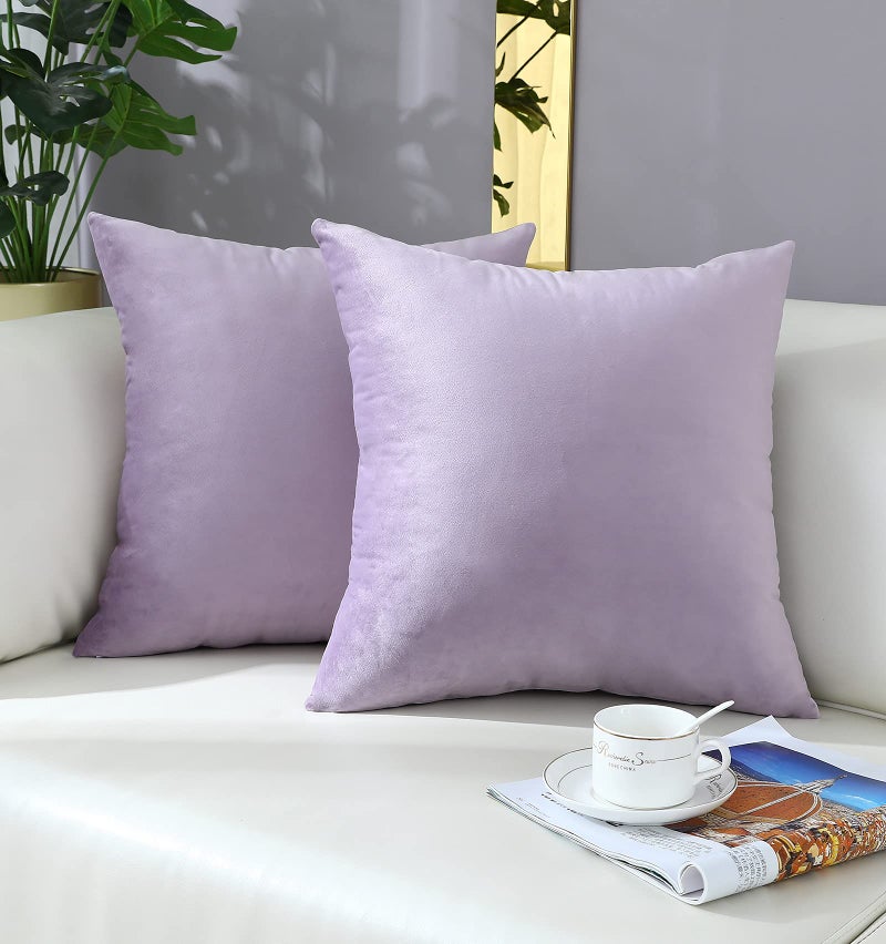 mixeoo Comfy Lavender Throw Pillow Covers Decorative Square Solid Thick Velvet Super Soft Cushion Cases Home Decor for Sofa Couch Living Room Chair  Set of 1  24 x 24 Inch - Image 2